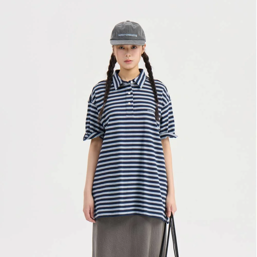 Chouetties by LUCKY CHOUETTE Stripe Pique Short Sleeve T-shirt (navy) LATAX26380NYX