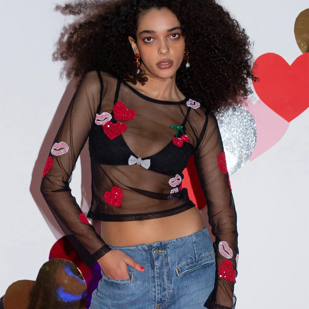 WILD AT HEART MESH TOP (BLACK)