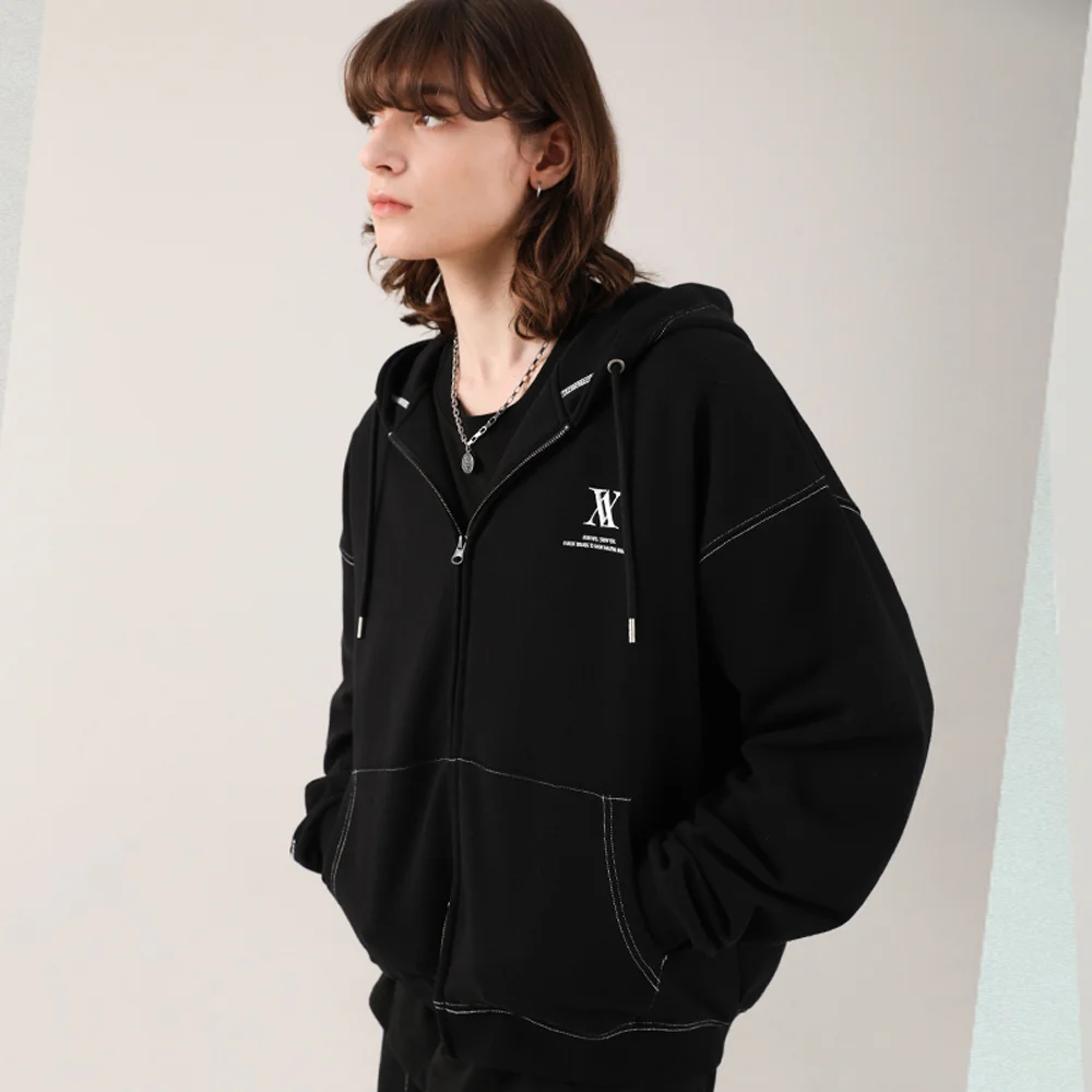 UNISEX AV OVERSIZED ZIP-UP BLACK STITCH