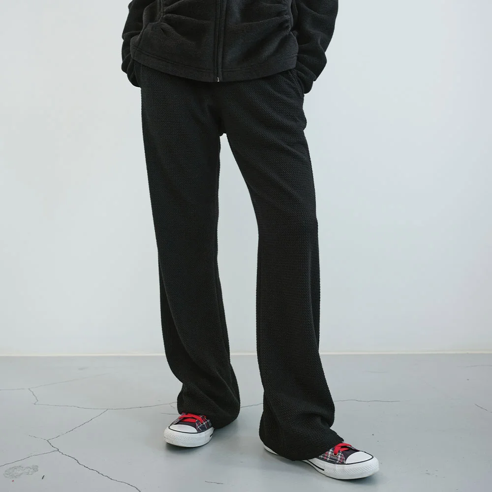 Width 鬆緊帶 靴型 褲子 (Black)