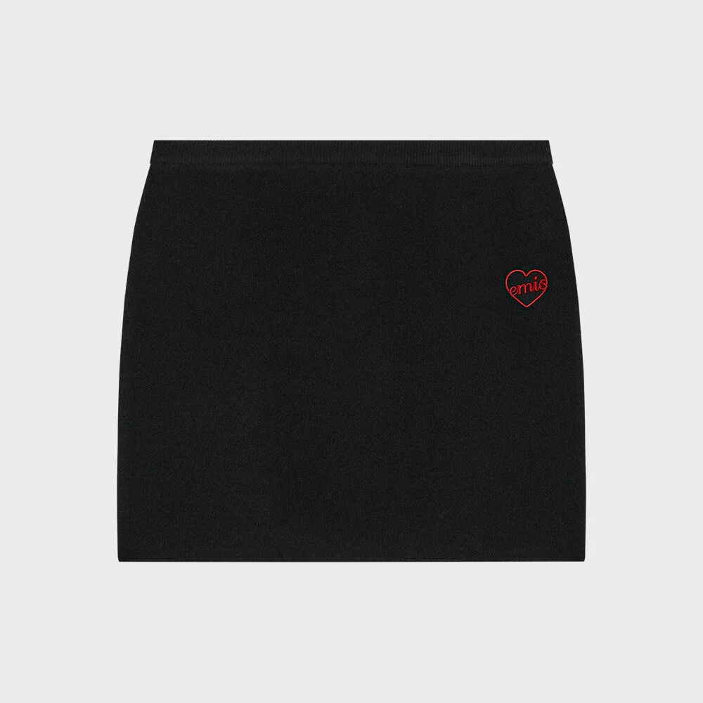(W) HEART KNIT SKIRT-BLACK