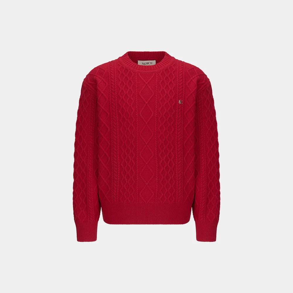 (M) CABLE WOOL-BLEND SWEATER - RED