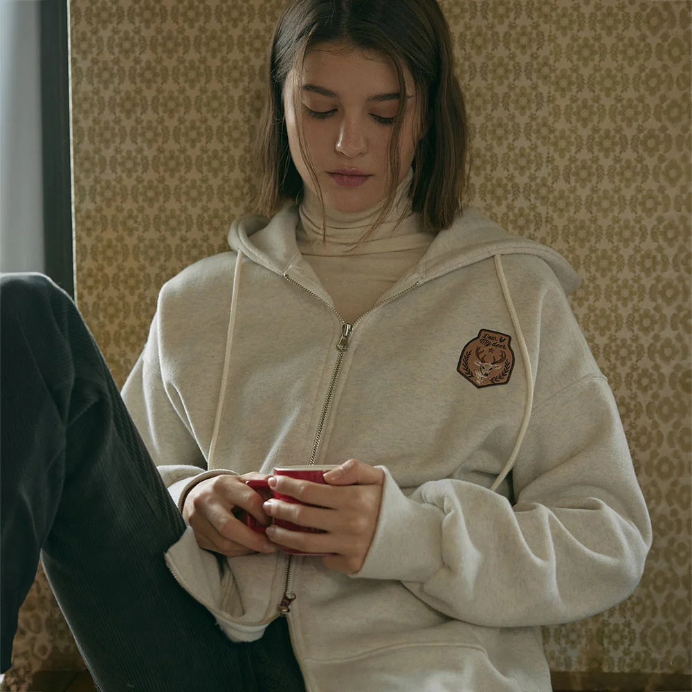 加絨 Wappen two way zip-up (Oatmeal)