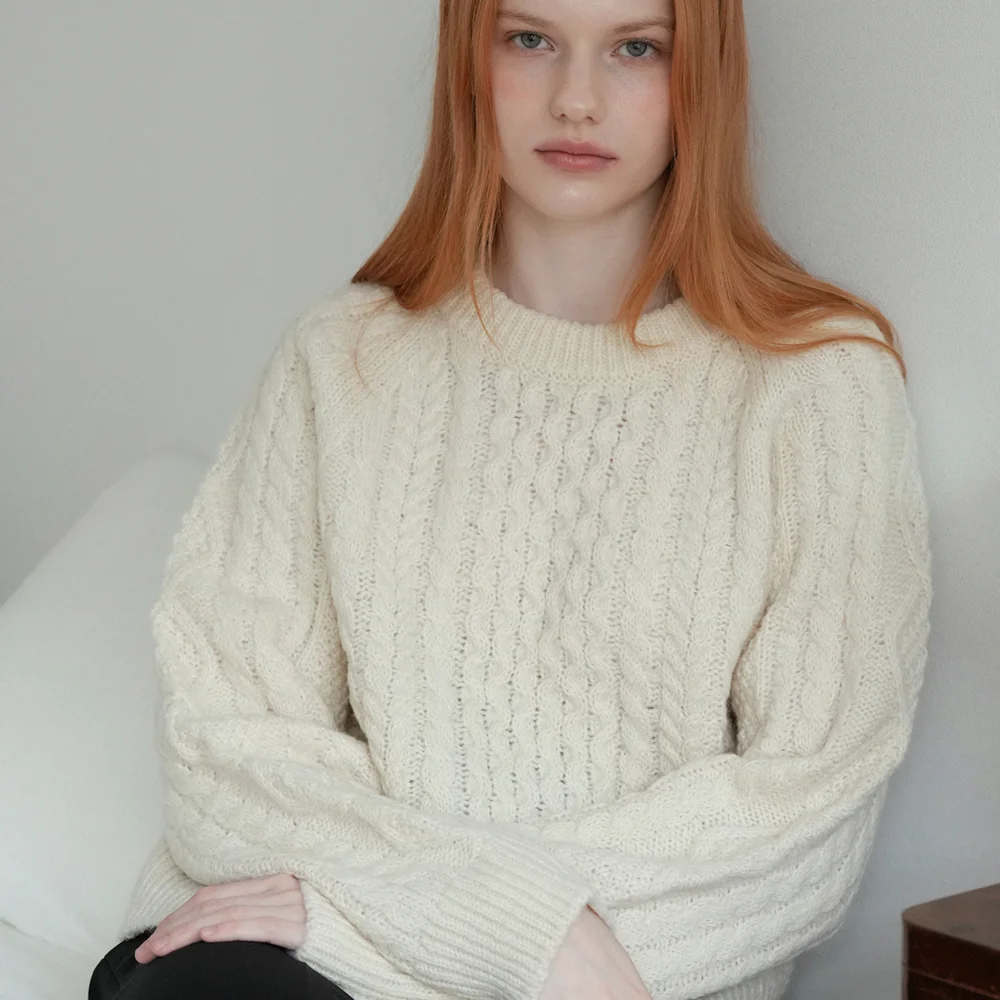 Cable Wool Round Knit (Cream)