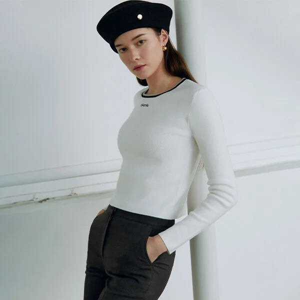 TWO-TONE LINE KNIT WHITE