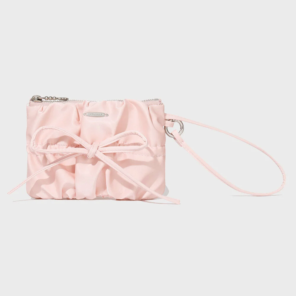 Cloverheart 抽褶 蝴蝶結 Handle 化妝袋 Light Pink
