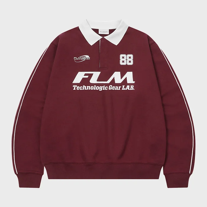 FLM 大 標誌 衛衣 襯衫-酒紅色
