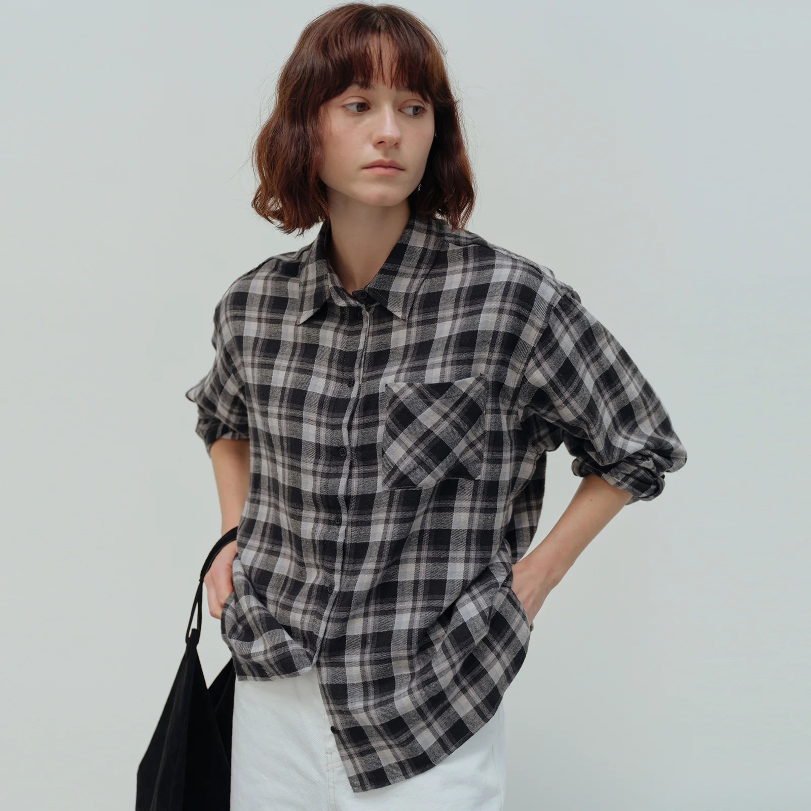 Check Cowl Neck Shirt(Black)