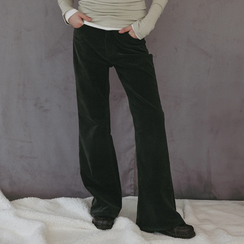 Relaxed corduroy boots cut pants_charcoal