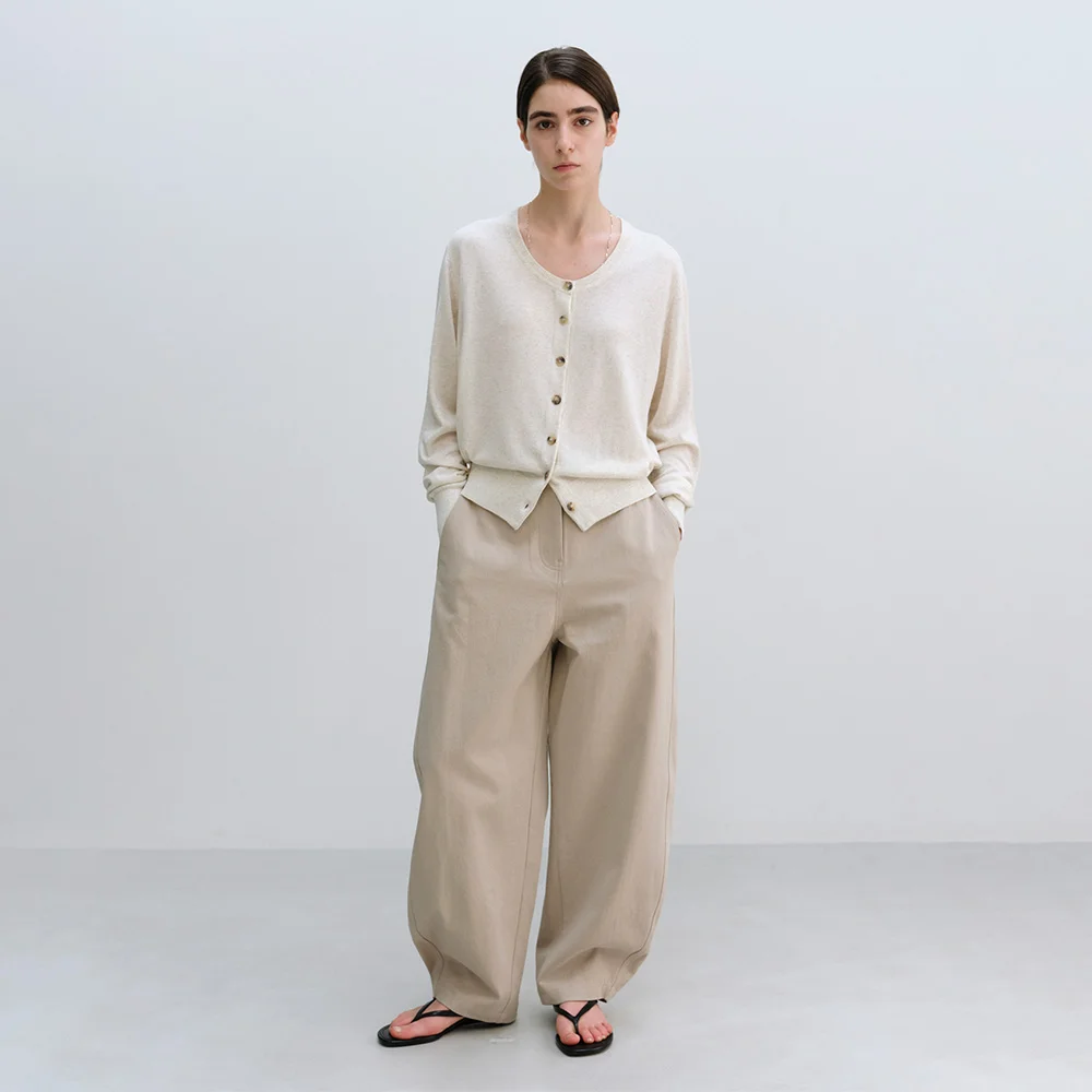 U-Neck Knit Cardigan in Oatmeal