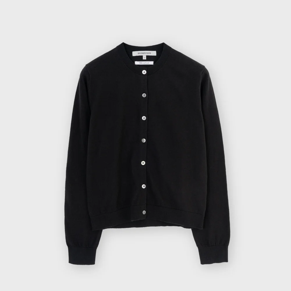 W Cotton Cashmere Round Cardigan, Black
