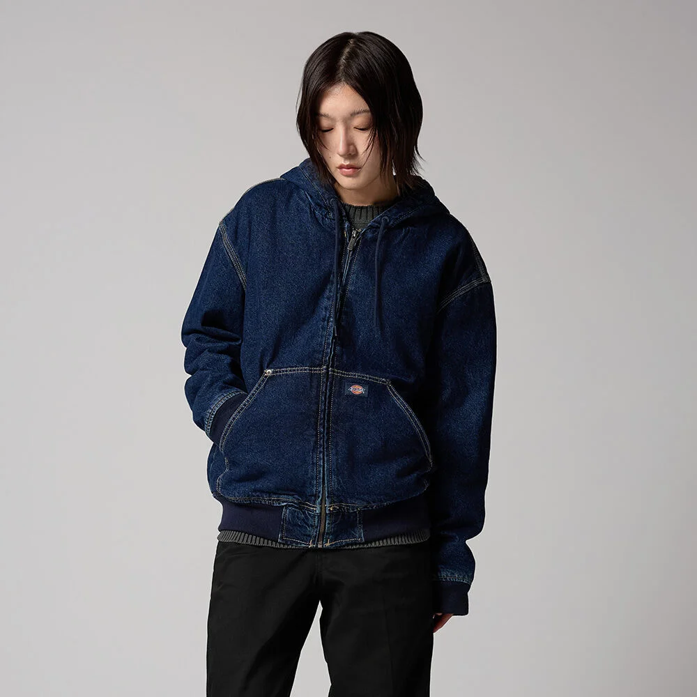 寬鬆 牛仔 連帽衫 拉鏈 Dark Indigo