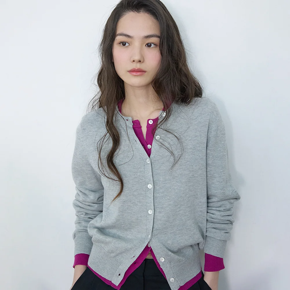 Essential Round Knit Cardigan Melange grey