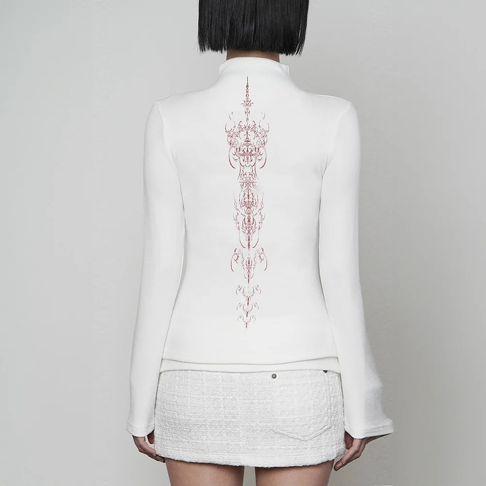 Pocket Half-turtleneck Button Long Sleeve (WHITE)