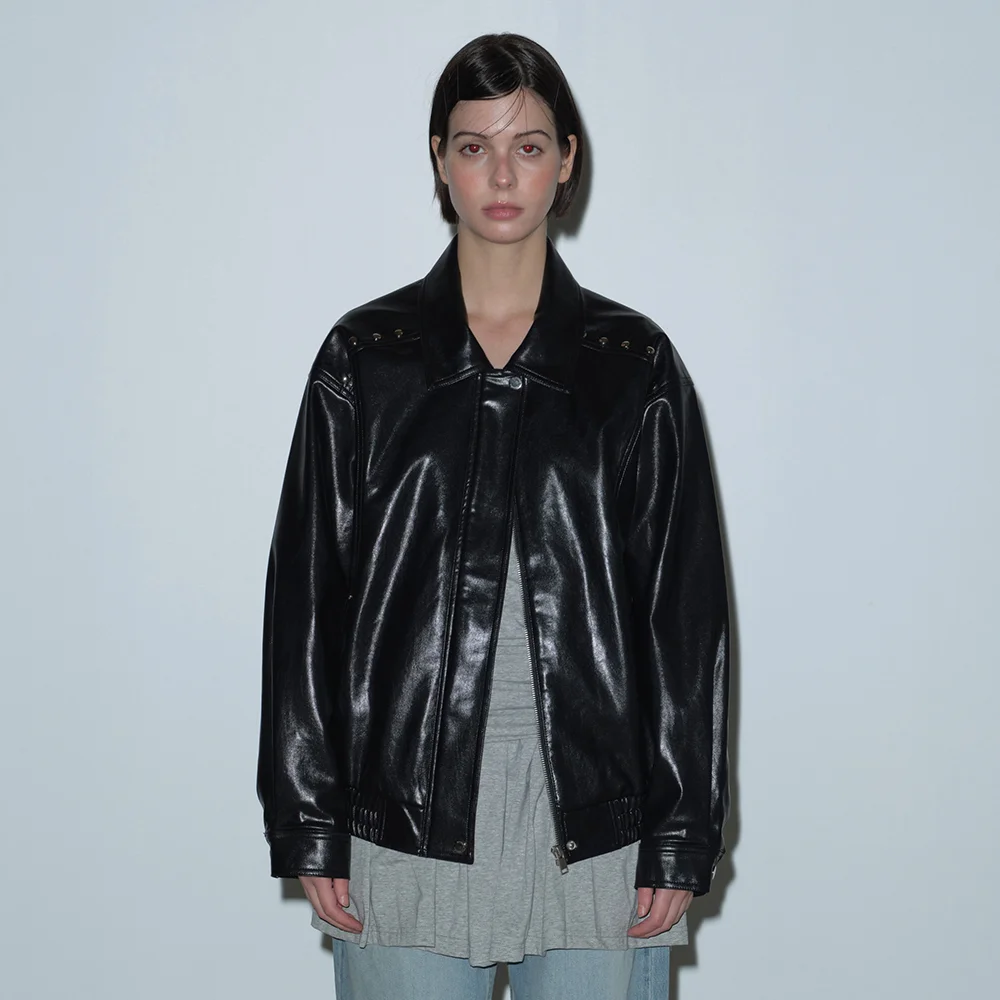 RIVET FAKE LEATHER JACKET (BLACK)
