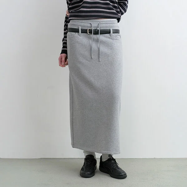 BELT SET BACK SLIT SWEAT SKIRT GRAY