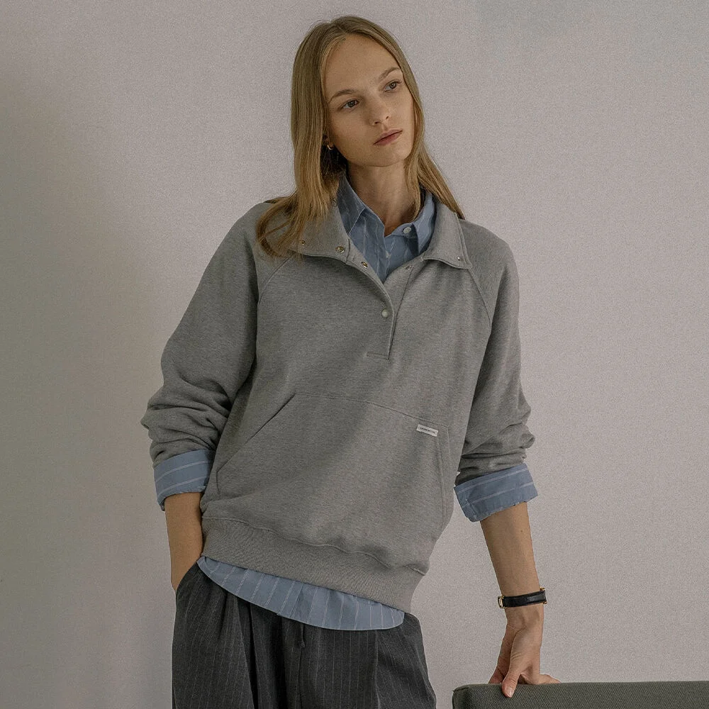 Button high neck raglan MTM _Melange gray