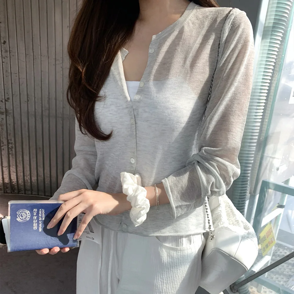 Hyled Linen Button Cardigan_Light Grey