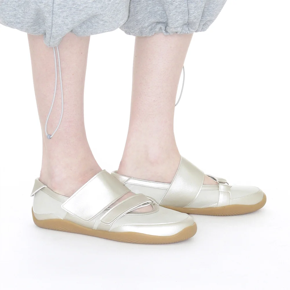 DOUBLE STRAP SPORTS BALLET FLATS_ECRU