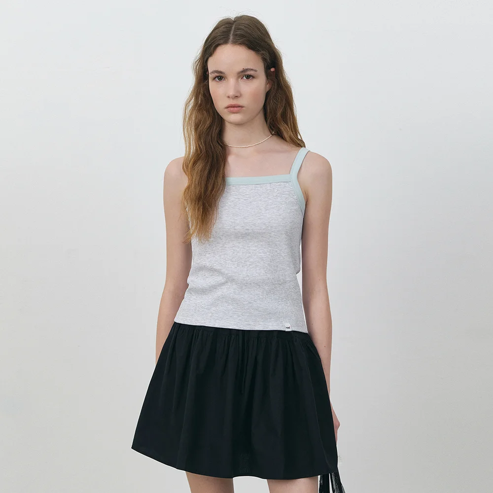 Fruit embroidery square neck tank top_Light gray