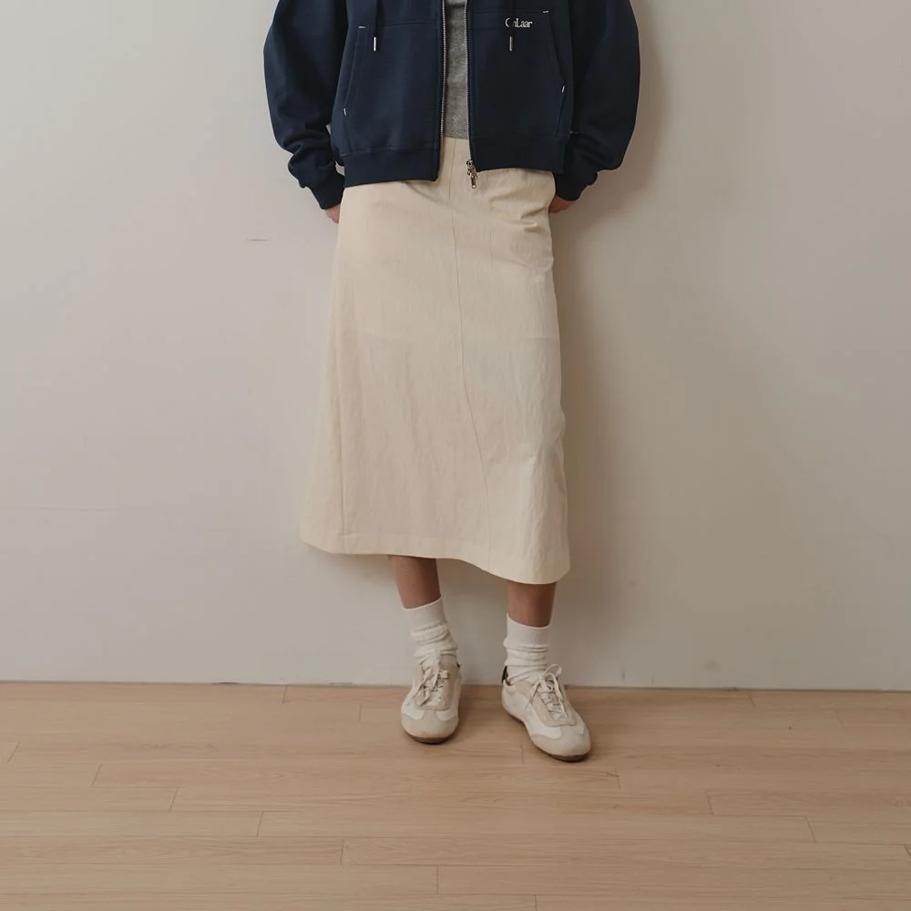 Washed Twill Long Skirt (Ivory)
