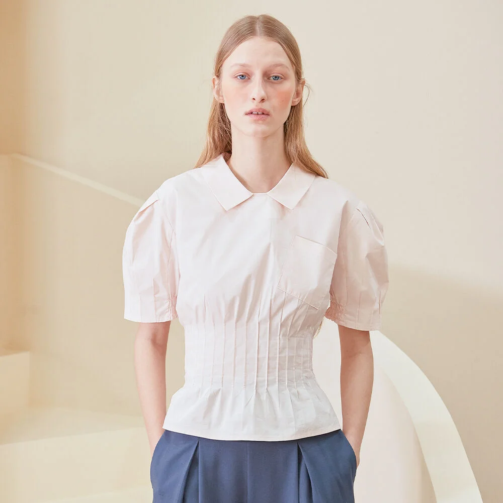 Pintuck Pocket Blouse (Light Pink)