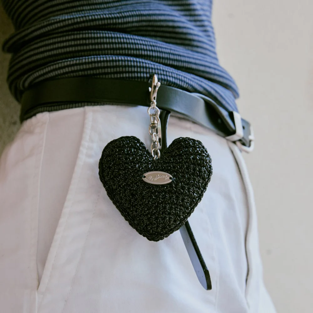 No.217 / Chubby Metallic Heart Key Ring _ Black (Chubby 金屬色 鉤織 心形 鑰匙扣 _ 黑色)