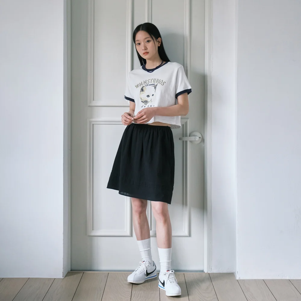 COTTON PINTUCK SKIRT_BLACK
