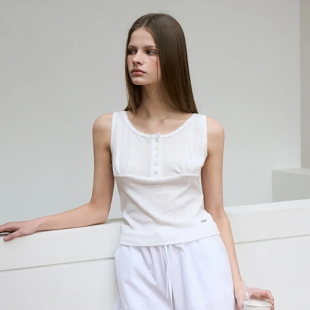 Lace Button Sleeveless