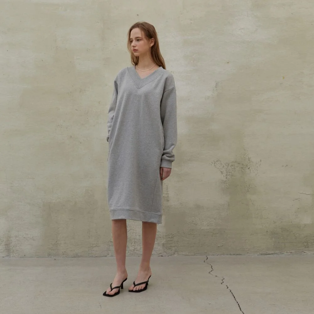 V-NECK SWEAT DRESS GREY
