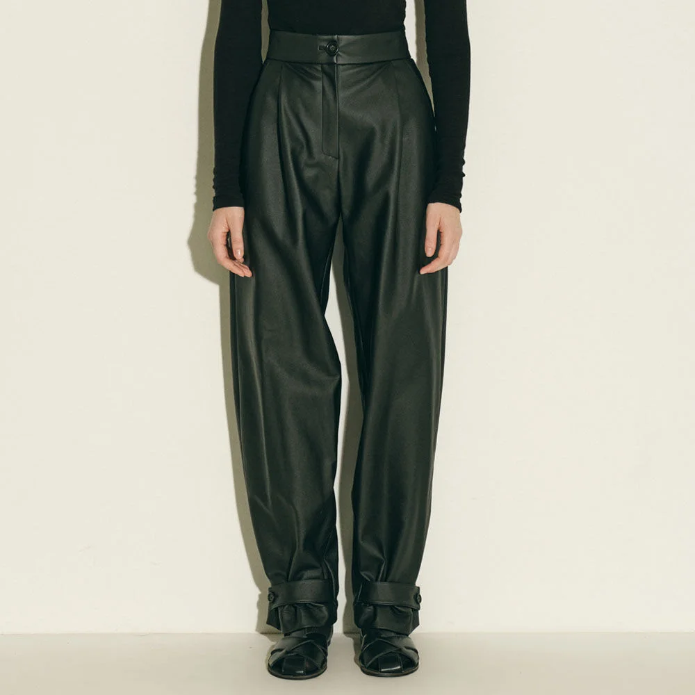 faux leather strap pants_black
