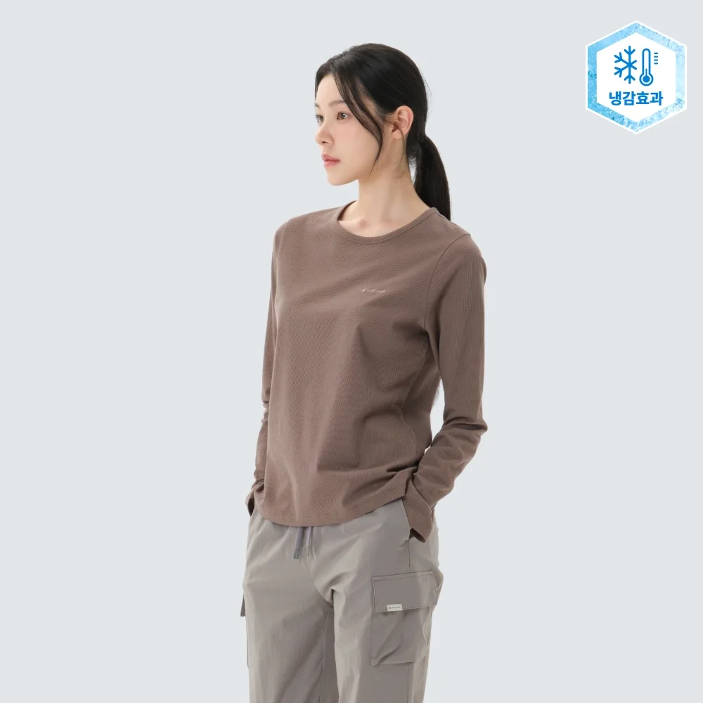 羅紋 女裝 長袖 T恤 Brown (S26SWFTL39)