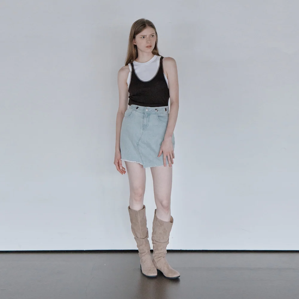 EYELET DENIM SKIRT (LIGHT)