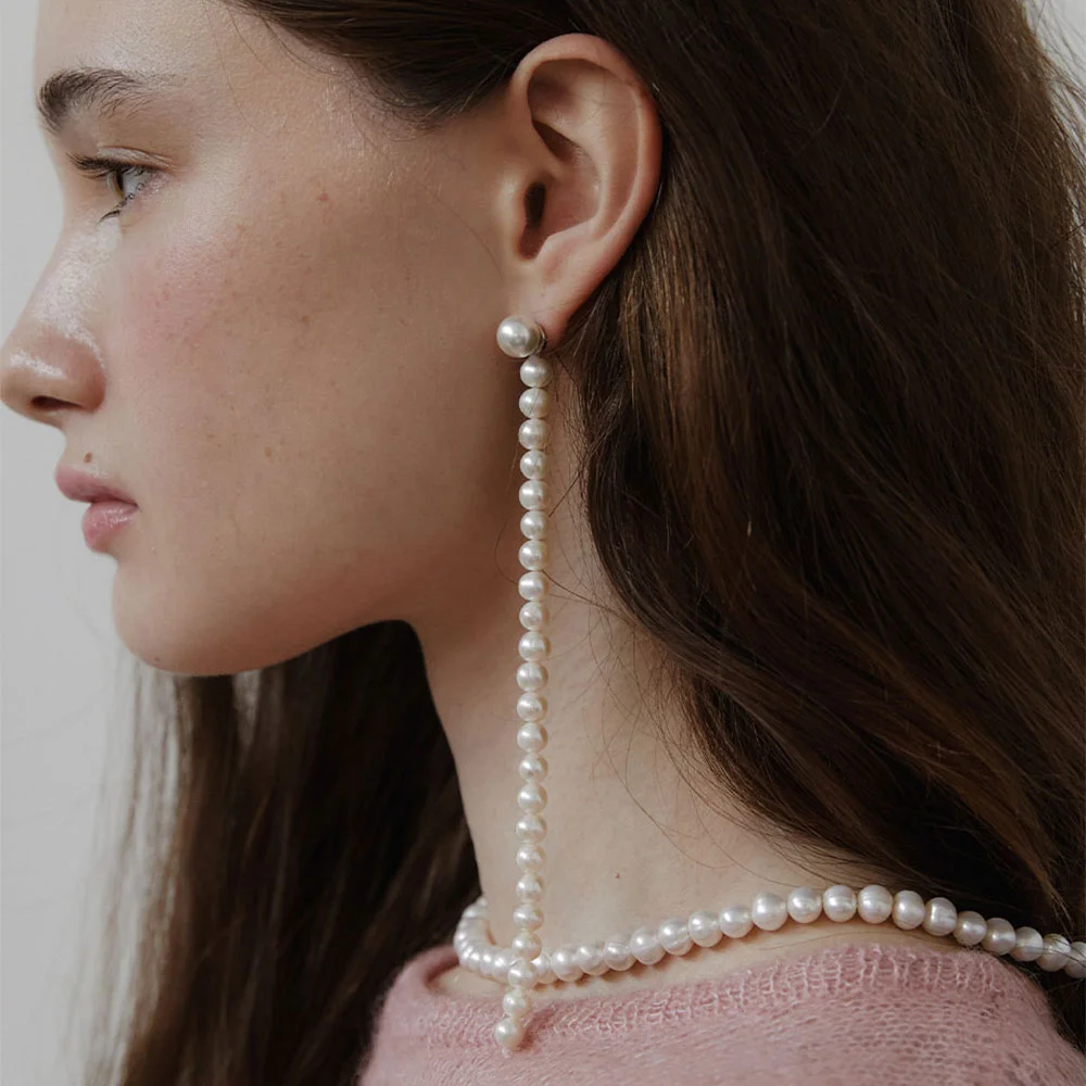 Natural Pearl Unbal Earrings (L243MER010)
