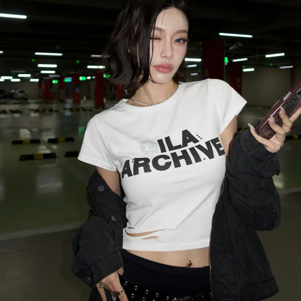 SCRATCHED BOLD LOGO CROP T-SHIRTS_WHITE