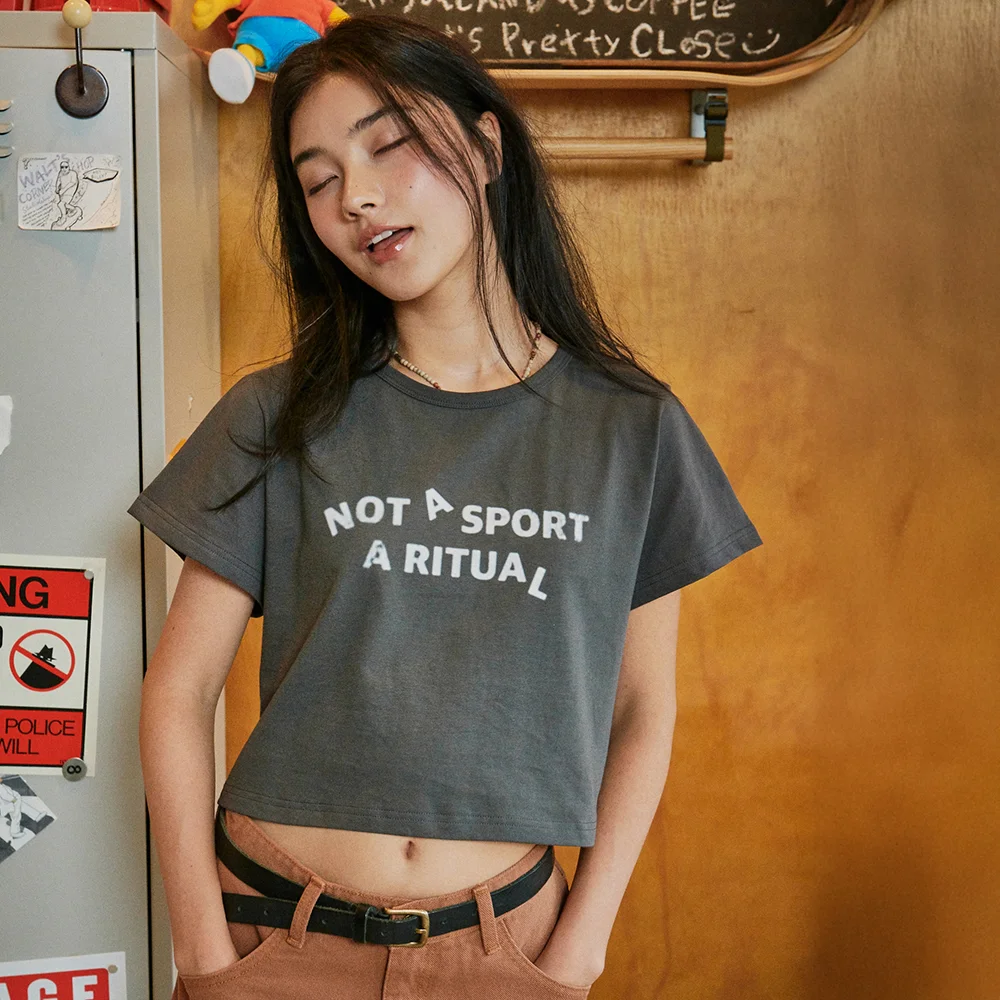Oloa Print Crop T-Shirts Charcoal