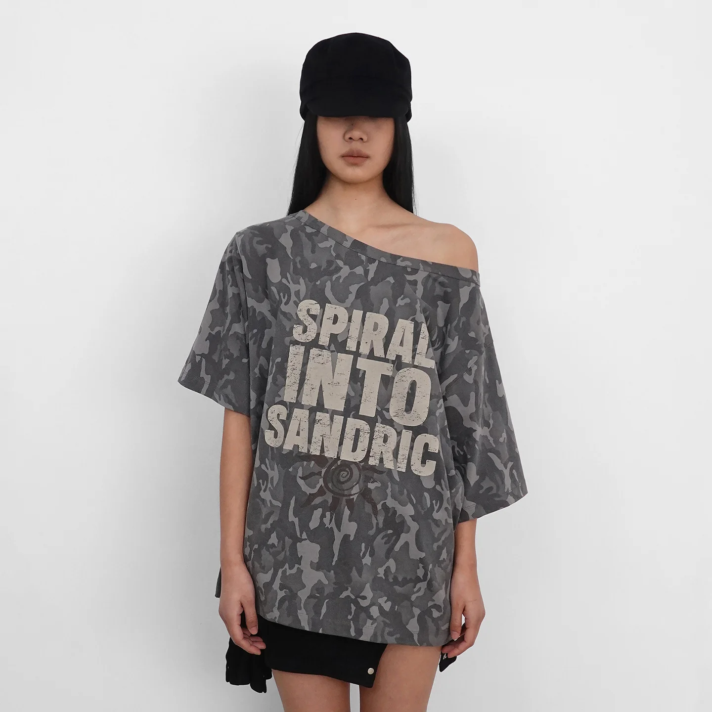 One Shoulder Printed T-shirt_Camo