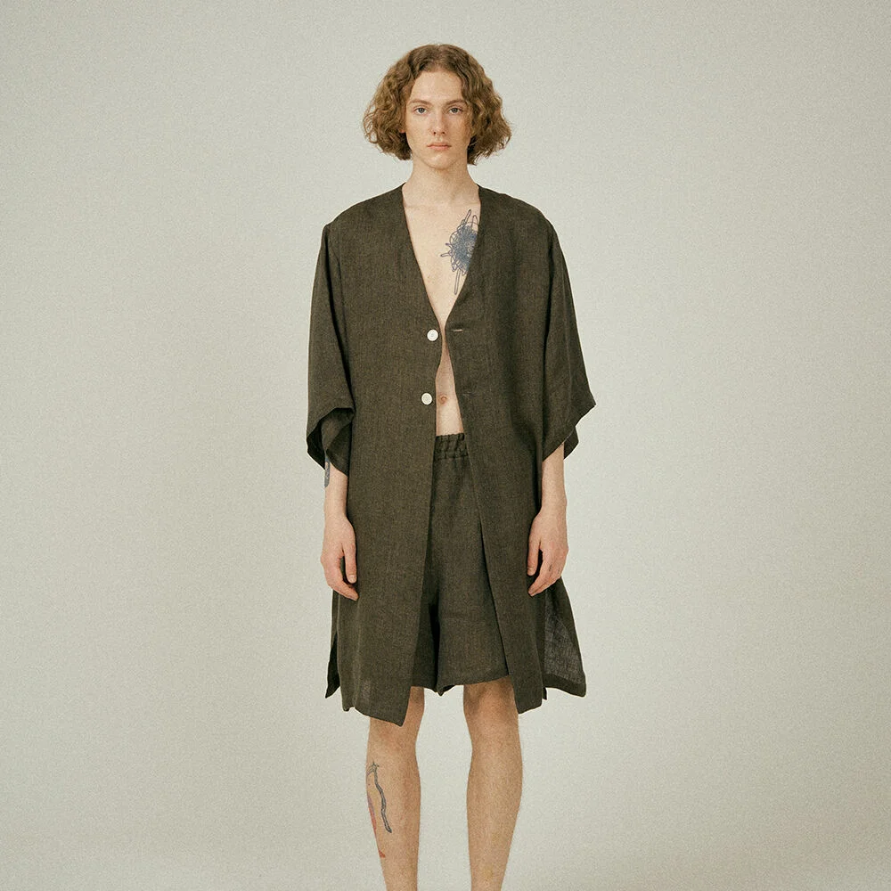 (m) Readymade Robe in Linen Dobby Olive