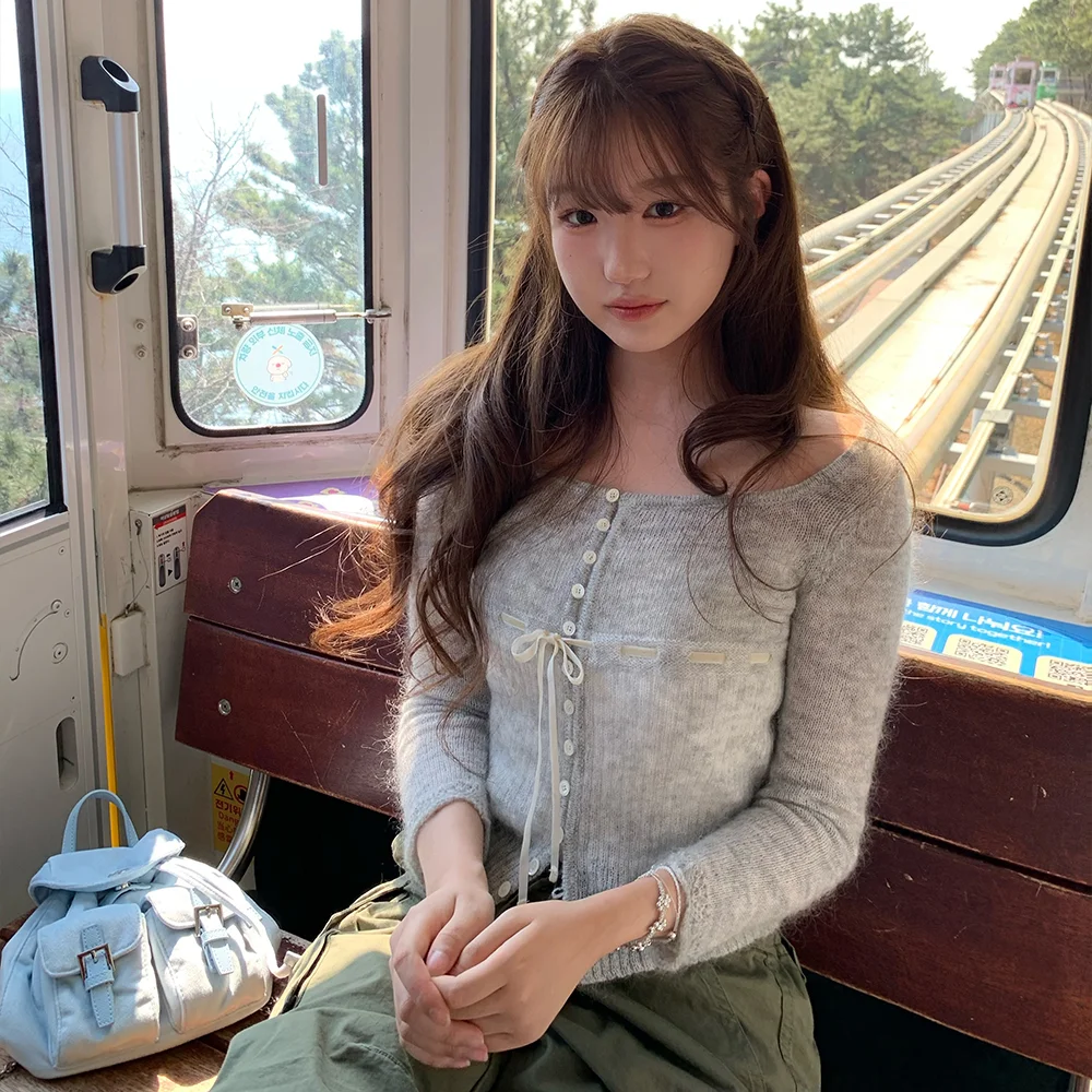 Velin Tie Mohair Knit Cardigan_Light Grey