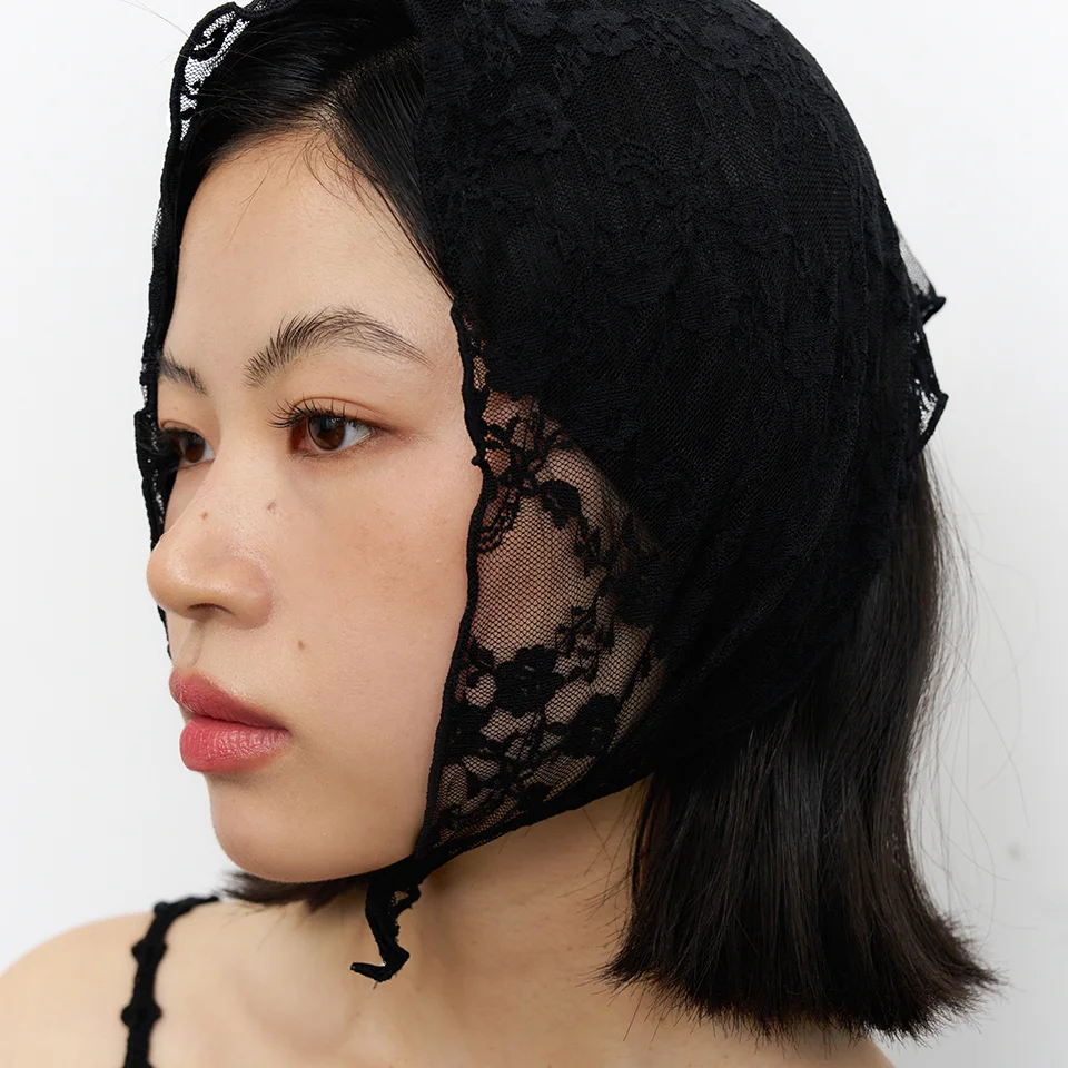 flower lace hair bandana - black