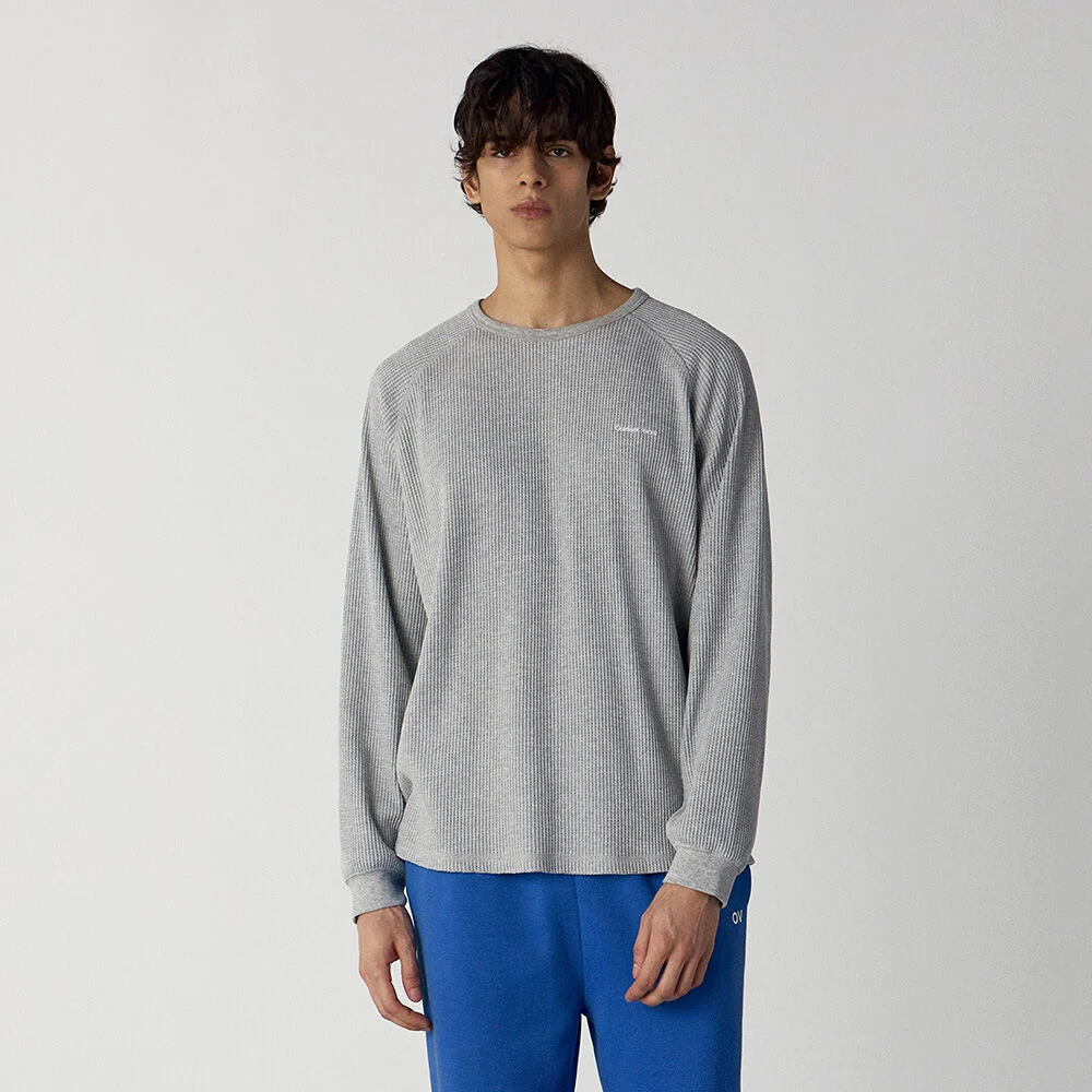 WAFFLE RAGLAN LONG SLEEVE TEE (MELANGE GRAY)