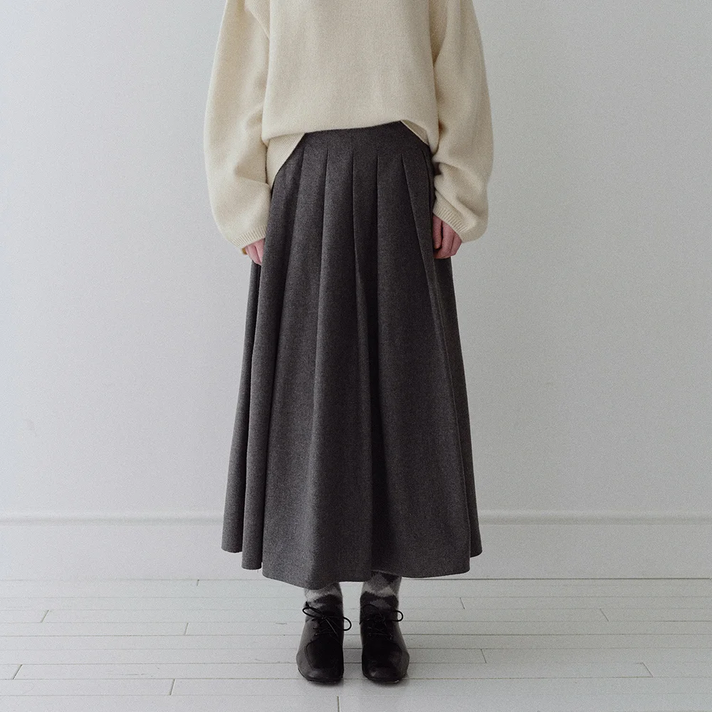 WOOL FLANNEL PLEATS SKIRT_GREY