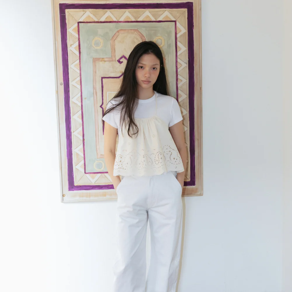 Paisley Eyelet Cotton Apron (White / Ivory)