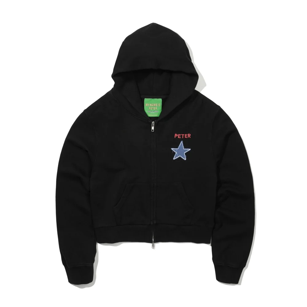 (W) PETER STAR APPLIQUE ZIP HOODIE - BLACK