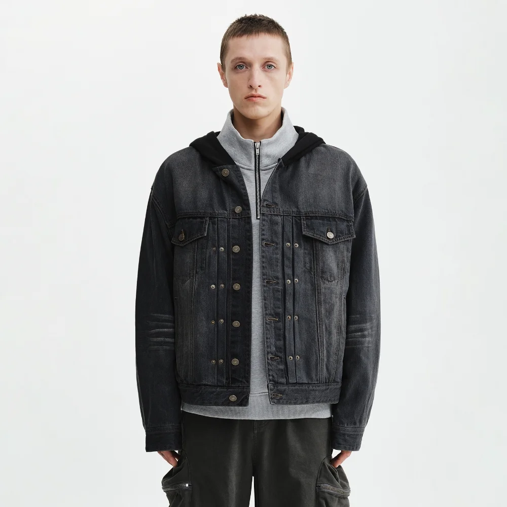 WESTERN PANEL HOODED DENIM JUMPER IN BLACK