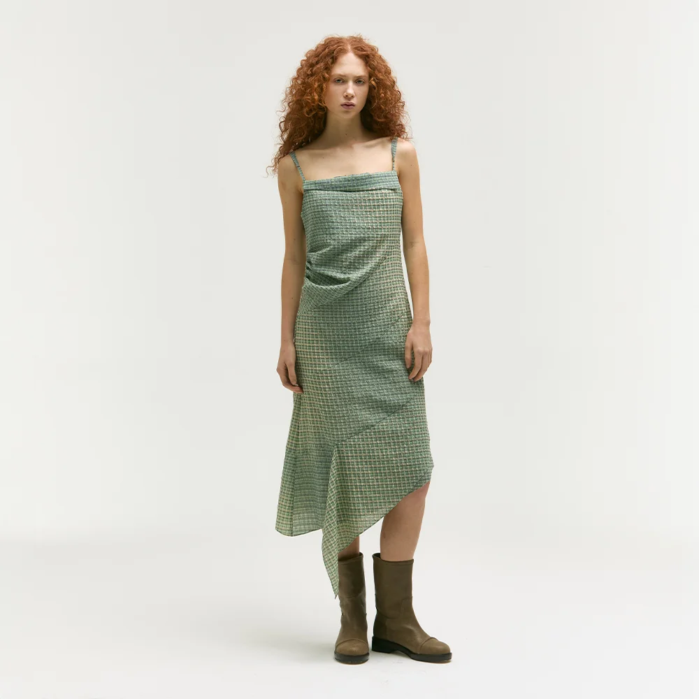 BLEACHED CHECK DRESS_mint