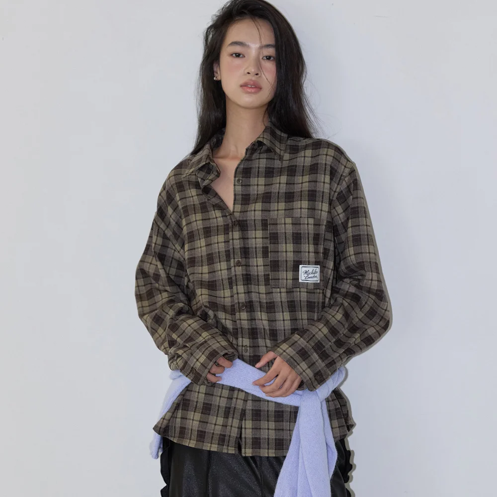OVERSIZED CHECK SHIRTS KHAKI BROWN