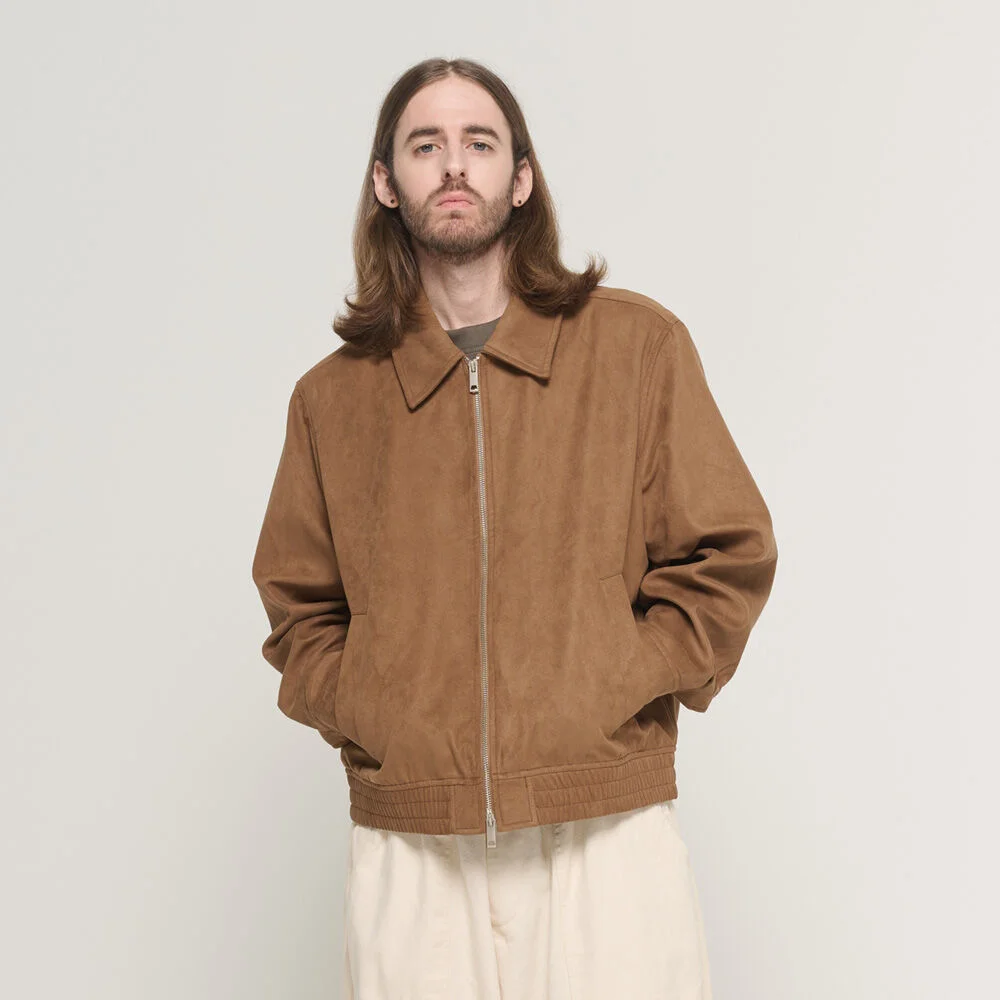 SUEDE ZIP-UP BLOUSON JACKET (BEIGE)
