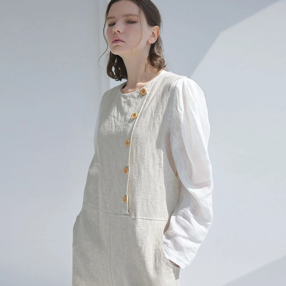 flow round puff linen blouse