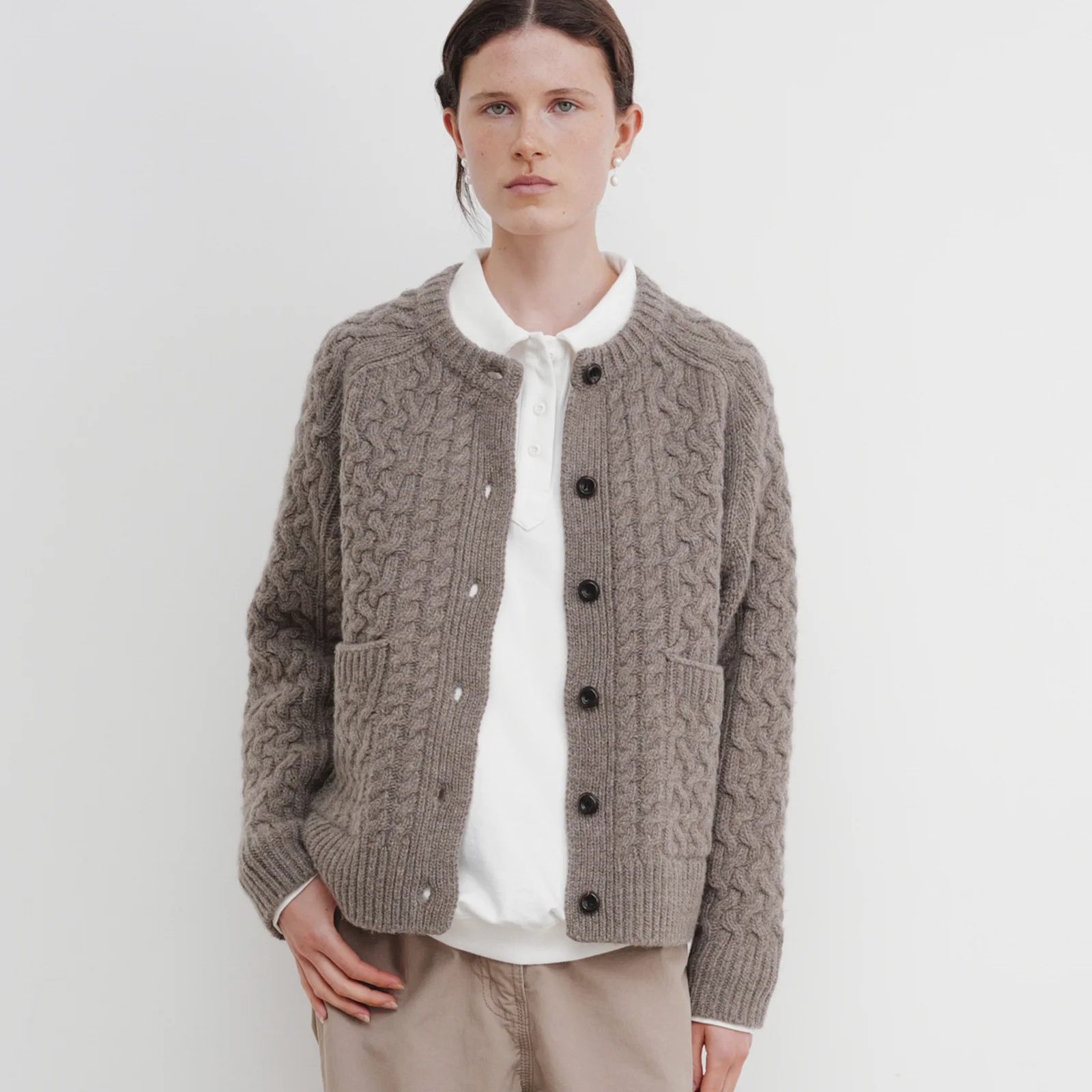 Arlo Cable Knit Cardigan (Brown)